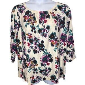 Lands End Womens Ivory Purple Floral Blouse Sz 2X 20W-22W Cottagecore Office